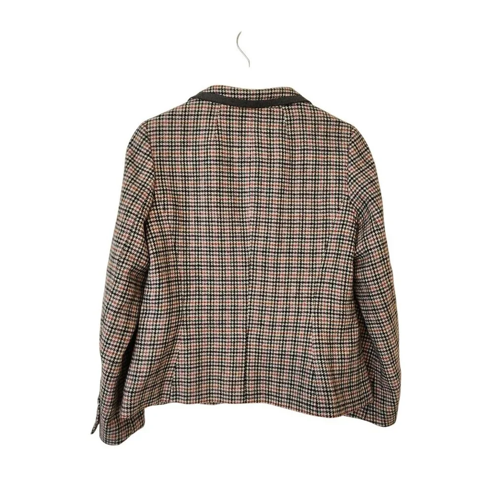 Talbots Houndstooth Check Wool Blazer Owl Print Fall Winter Office Classic 12 - Picture 2 of 11